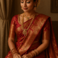 Bridal saree styling like a celebrity bride with luxurious silk saree, jewelry, and elegant draping.