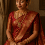 Bridal saree styling like a celebrity bride with luxurious silk saree, jewelry, and elegant draping.