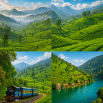Lush green Himalayan mountains covered with monsoon rain clouds and mist during rainy season