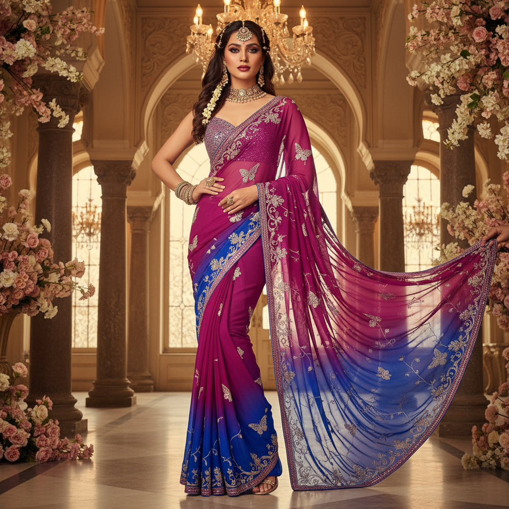 Butterfly style saree draping with chiffon saree for parties