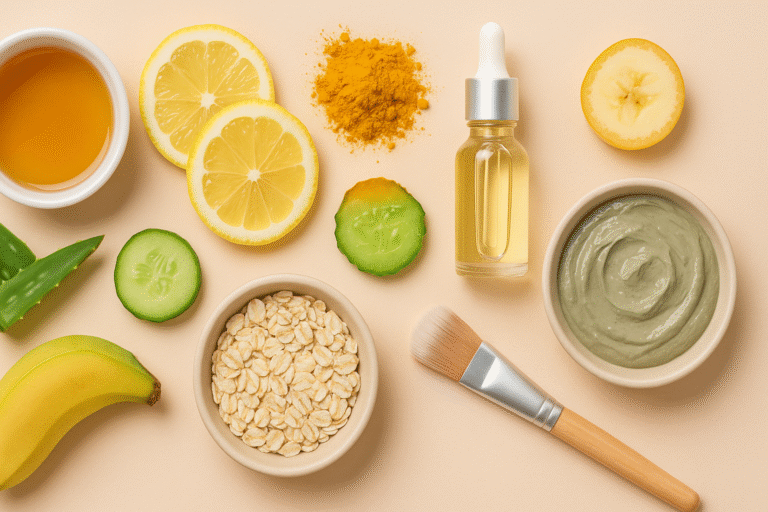 DIY face masks for glowing skin at home with natural ingredients like honey, lemon, turmeric, and aloe vera