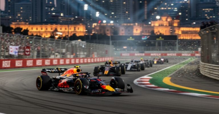 Max Verstappen leading 2025 Azerbaijan Grand Prix Baku