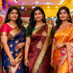 Women wearing different silk sarees for various body types – Indian fashion guide.
