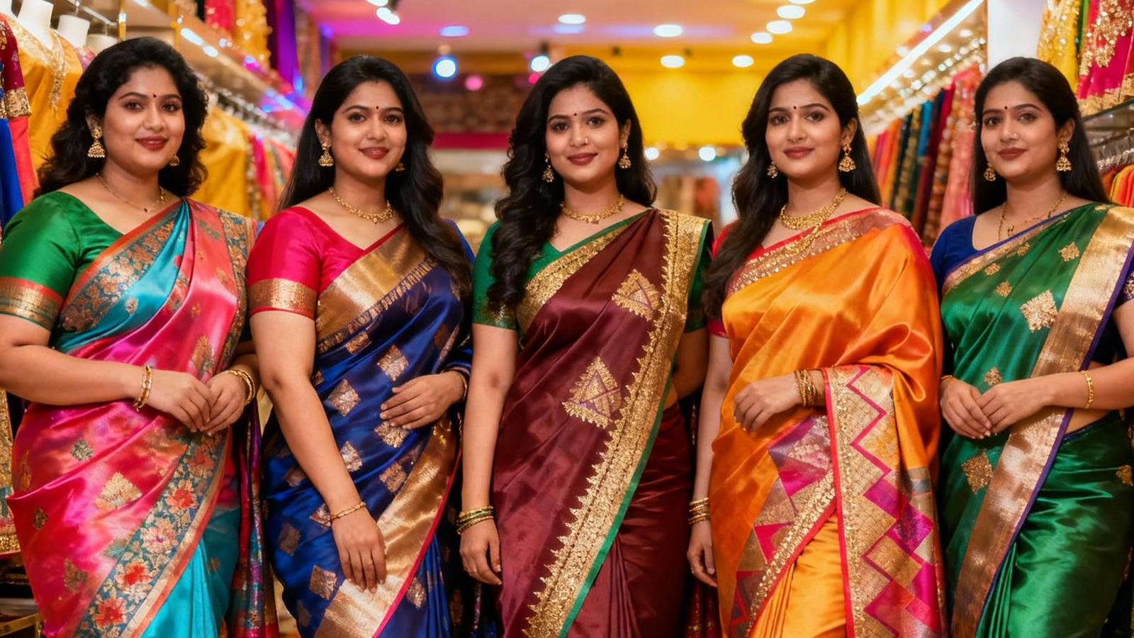 Women wearing different silk sarees for various body types – Indian fashion guide.