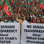 PTI supporters protesting outside Adiala Jail in 2025 for Imran Khan