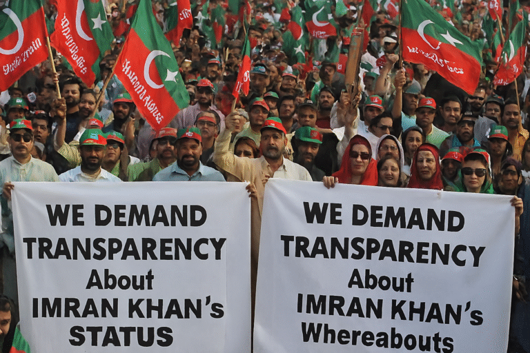 PTI supporters protesting outside Adiala Jail in 2025 for Imran Khan