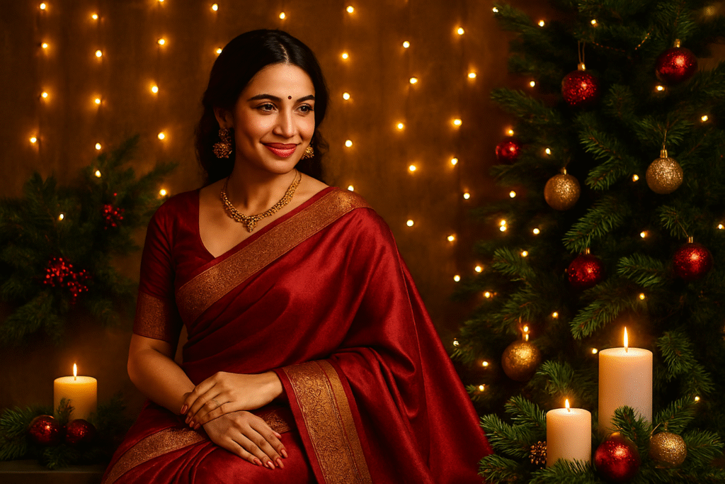 Luxury silk fabric styled for Christmas and winter festive fashion