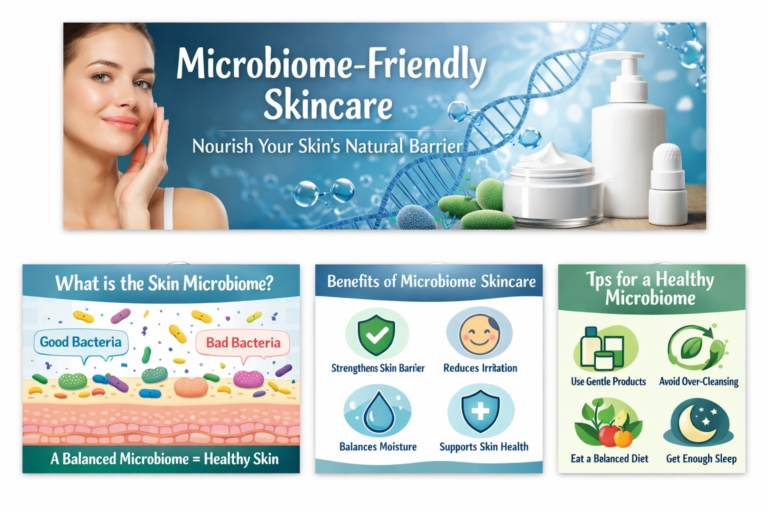 Microbiome-friendly skincare products supporting healthy skin barrier and natural skin bacteria