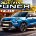 2026 Tata Punch Facelift front 3/4 view in blue metallic color