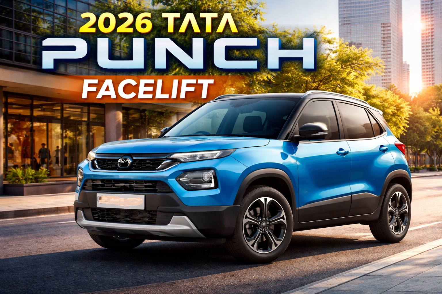 2026 Tata Punch Facelift front 3/4 view in blue metallic color