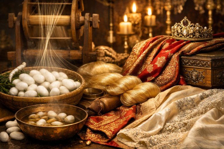 Journey of silk from silkworm cocoon to royal silk fabric and luxurious garments