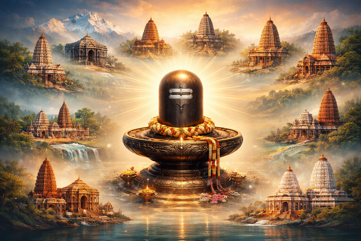 12 Jyotirlinga temples in India representing the divine manifestations of Lord Shiva
