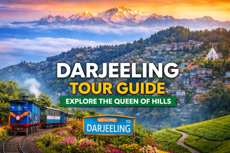 Darjeeling tour guide featuring Kanchenjunga mountain, toy train, tea gardens and hill town view