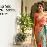 Woman wearing a lightweight Chanderi silk saree in pale green for summer 2026