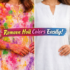 Before and after comparison showing how to remove Holi colors from white cotton clothes easily