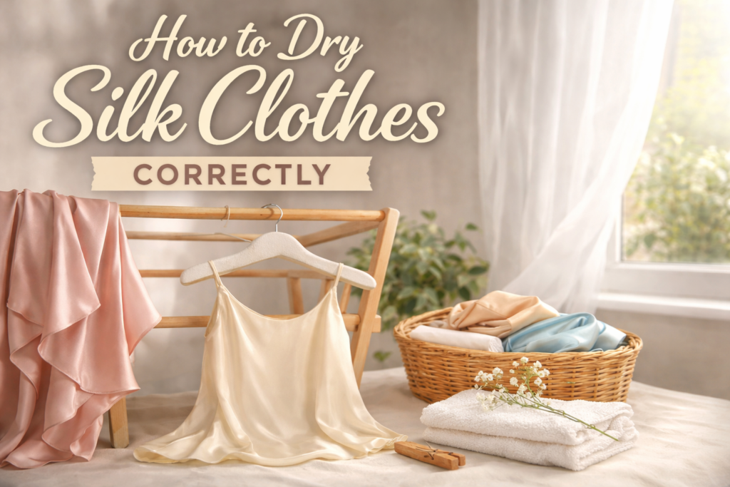 How to dry silk clothes correctly at home using a drying rack in shade to prevent fabric damage