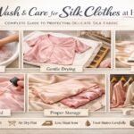 Step-by-step silk clothes care guide showing hand washing, gentle drying, safe ironing, stain removal, and proper storage at home without damaging delicate silk fabric.