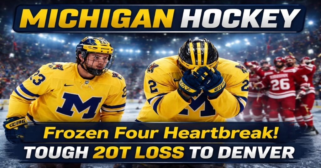 Michigan hockey players react after 2OT loss to Denver in Frozen Four 2026 semifinal