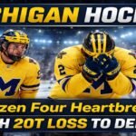 Michigan hockey players react after 2OT loss to Denver in Frozen Four 2026 semifinal
