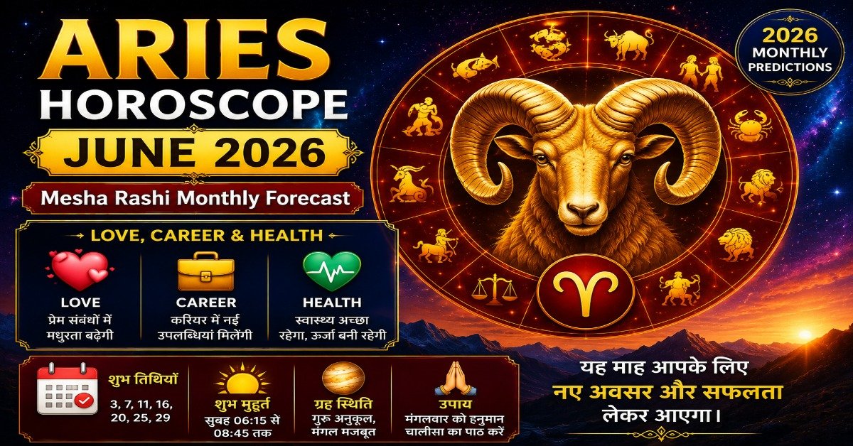 Aries Horoscope June 2026 featuring Mesha Rashi monthly predictions for love, career, health, finance and astrology forecast