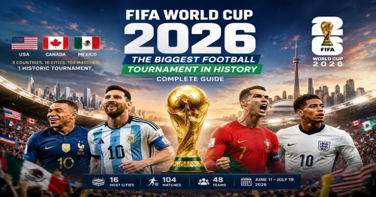 FIFA World Cup 2026 featured image showing the World Cup trophy with top football stars and host nations USA, Canada, and Mexico.