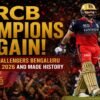 Royal Challengers Bengaluru celebrating IPL 2026 championship victory with star batter and IPL trophy in a historic title-winning campaign.