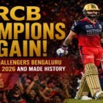 Royal Challengers Bengaluru celebrating IPL 2026 championship victory with star batter and IPL trophy in a historic title-winning campaign.