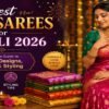 Elegant Indian woman wearing a luxurious silk saree during Diwali 2026 celebration with diyas and festive lights.
