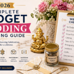 Budget wedding planning guide 2026 featuring affordable venue, catering, décor, photography, invitations, and wedding checklist.
