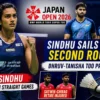 PV Sindhu celebrates after winning her first-round match at the Japan Open 2026 badminton tournament.