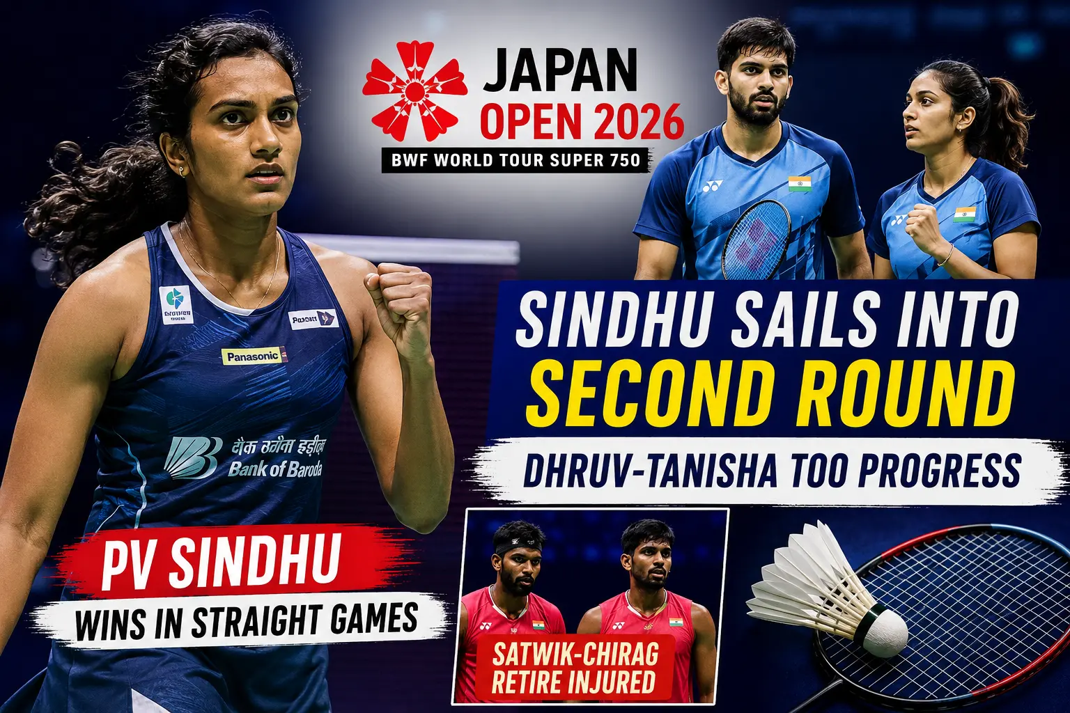PV Sindhu celebrates after winning her first-round match at the Japan Open 2026 badminton tournament.