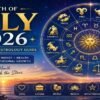July 2026 monthly horoscope featuring all 12 zodiac signs with astrology predictions for love, career, finance, health, relationships, and personal growth.