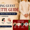 Elegant wedding guest etiquette guide for 2026 showing appropriate wedding guest outfits, colors to avoid, dress code rules, behavior tips, and Indian wedding etiquette in a luxury wedding venue.